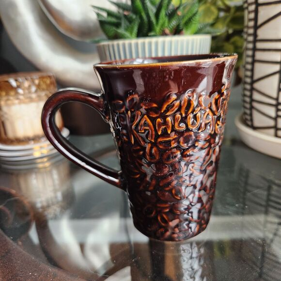 Vintage Kahlua Textured Tall Coffee Mug Tiki Hawaii Brown Coffee Beans  LOGO - Picture 1 of 7